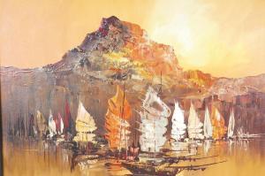 ZABLAN,sailing boats off a rocky Philippine coast,Crow's Auction Gallery GB 2021-07-07