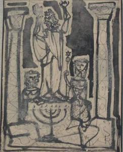 ZACK Leon 1892-1980,scène hébraïque.,1948,Osenat FR 2006-07-30