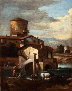 ZAIS Giuseppe,Paesaggio con case, torrione, corso d'acqua e figu,Bertolami Fine Arts 2024-04-18