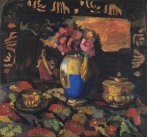 ZAITSEV Nikolai Semenovich,Still life with flowers and tea-set (recto); Inter,Christie's 2007-11-28
