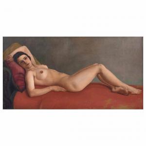 ZARRAGA ARGUELLES Angel,Mujer desnuda acostada sobre sillón rojo,Morton Subastas 2023-11-16