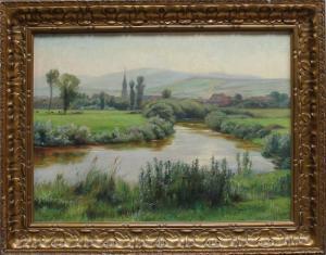 ZEHLE Ernst,Sommerlicher Flusslauf mit Dorfansicht im Hintergr,1922,Reiner Dannenberg 2013-03-15