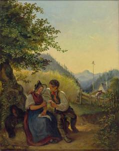 ZEILER Franz 1820-1875,Liebespaar in Tracht unter einem Baum in sommerlic,1861,Zeller DE 2017-04-20