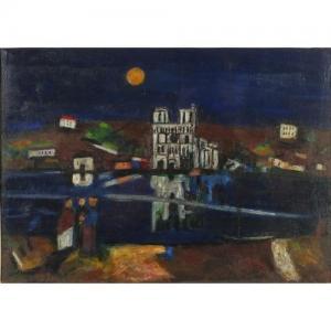 ZELLER Manuel 1911,Figures and buildings by a river,Eastbourne GB 2018-01-11