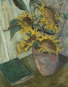 ZERFFI Florence 1882-1962,Sunflowers in a Vase,1957,Strauss Co. ZA 2023-09-11