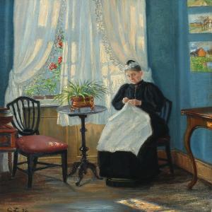 ZERNICHOW Cathrine Helene 1864-1942,A seamstress in a sunlit room,1895,Bruun Rasmussen DK 2015-06-01