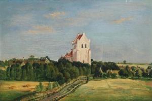 ZEUTHEN Christian Olavius,Landscape with a white-washed church,1843,Bruun Rasmussen 2019-10-07