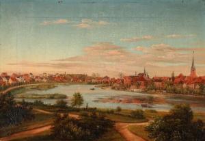 ZEUTHEN Christian Olavius 1812-1890,View of a city nestled on a lake,Bruun Rasmussen DK 2020-08-03
