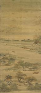 ZHAOYE HAN,LANDSCAPE WITH FISHER MEN IN RIVER AND MOUNTAINS,2014,Freeman US 2014-09-13