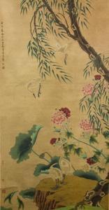 ZHENXIU CAO 1762-1822,Little egrets, peony flower, lotus and willow tree,888auctions CA 2017-10-12