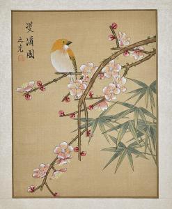 ZHIGUANG ZHANG 1944,depicting a bird perched atop blooming cherry blossoms,Chait US 2018-04-08