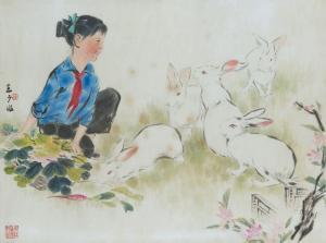 zhiguo xue 1957,Jeune fille et lapins,1950,Joron-Derem FR 2018-11-07
