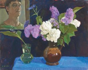ZHILINSKY DMITRY 1927-2015,Vase de lilas et portrait d'hom,1989,AuctionArt - Rémy Le Fur & Associés 2024-03-21