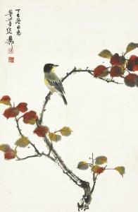 ZHILIU XIE 1910-1997,Bird on Branch with Red Leaves,1977,Christie's GB 2023-12-01