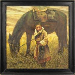 ZHIYUE ZHENG 1957,a young boy with horse,Pook & Pook US 2011-01-15