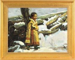 ZHIYUE ZHENG 1957,winter landscape with young boy,Pook & Pook US 2011-01-15