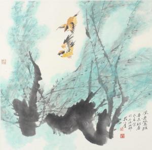 ZHONG HUI Jin 1949,Goldfinches and branches,Ripley Auctions US 2012-03-24