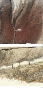 ZHU DAOPING 1949,AUSPICIOUS AUTUMN MOUNTAIN & PAINTING OF A RIVER BANK,2007,Sotheby's GB 2016-04-04