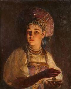 ZHURAVLEV Firs Sergeyevich 1836-1901,Jeune fille en kokochnik,1876,Libert FR 2021-05-06