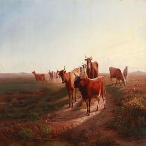 ZILLEN Wilhelm 1824-1870,A shepherd with his cattle on a field,1867,Bruun Rasmussen DK 2012-08-06
