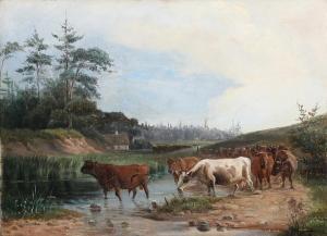 ZILLEN Wilhelm,Cows drinking water at a small stream, in the back,Bruun Rasmussen 2024-01-15
