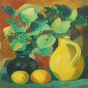 ZILO Gunnar 1885-1958,Still life with plant, jug and lemons,1935,Bruun Rasmussen DK 2011-10-24