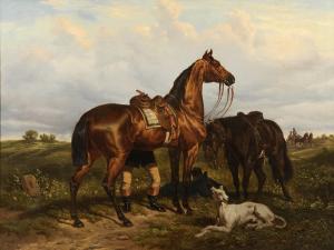 zimer 1800-1800,A GROOM WITH TWO HORSES AND A GREYHOUND,1886,Lawrences GB 2011-01-21