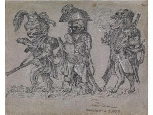 ZIMMER Robert,Bleistiftzeichnung mit drei Dackeln,1859,Hampel DE 2011-03-26