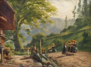 ZIMMER Wilhelm Carl,Im Schwarzwald Gruppe von Schwarzwälderinnen in Tr,1929,Mehlis 2019-11-21