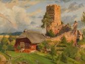 ZIMMER Wilhelm Carl 1853-1937,Sonnige Landschaft mit Burgruine,1908,Wendl DE 2017-03-02