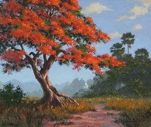 ZIMMERMANN Albert August 1808-1888,Florida Poinciana Landscape with Heron,Burchard US 2007-11-17