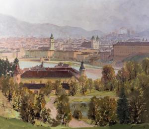 ZIMMERMANN Franz 1900-1900,Schloss Hagen mit Blick auf Linz,Palais Dorotheum AT 2014-11-05