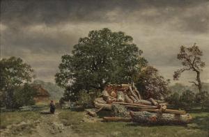 ZIMMERMANN Maximilian August 1811-1878,Tree landscape with brushwood gatherer,Neumeister 2020-12-02