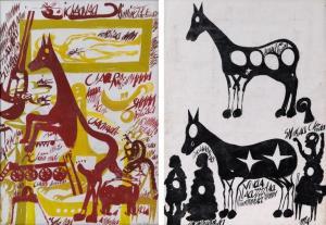ZINELLI Carlo 1916-1974,Grande cavallo rampante bruno e figure gialle - Du,1966,Martini 2023-12-12