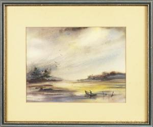 ZITTLE Esther 1900-1900,landscape with a row boat and birds,20th,Pook & Pook US 2013-03-20