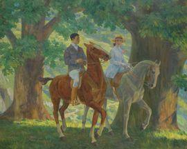 ZO Henri Achille 1873-1933,La promenade, couple de cavaliers en sous-bois,Brissoneau FR 2021-11-26