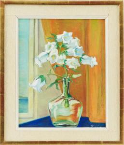 ZOIA Krukowskaja 1903-1999,Stilleben med vita blommor i flaska,Uppsala Auction SE 2023-08-15