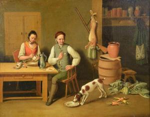 ZOLLNER,Interior scene of a man, woman and dog,1774,Dargate Auction Gallery US 2017-06-25