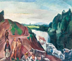 ZSÖGÖDI NAGY Imre 1893-1976,Shepherds by the river,1931,Nagyhazi galeria HU 2016-12-13