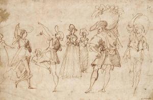 ZUCCHI Jacopo 1542-1590,A sheet of figure studies: A man and woman dancing,Christie's GB 2013-07-02