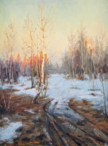 ZUKOWSKI Stanislaw 1873-1944,Winter sunset on a forest lane,Uppsala Auction SE 2021-06-15