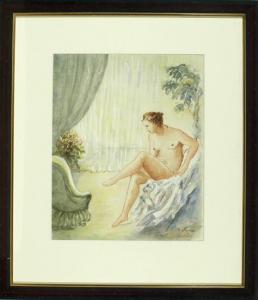 ZUREICH Franz 1904-1992,Sitzender, weiblicher Akt mit Perlenketten in eine,Allgauer DE 2010-04-15