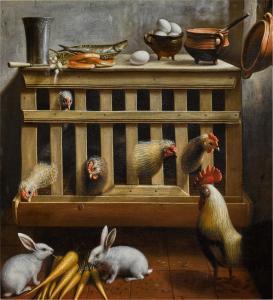ZUYLEN van Jan Hendricksz 1600-1600,An interior with rabbits, chickens and a still l,1665,Sotheby's 2021-12-16