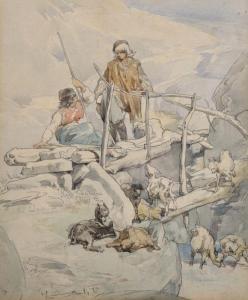 ZVERINA Franz Bohumir 1835-1908,Goat Herders on a Wooden Bridge,1873,John Nicholson GB 2017-12-20