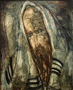 ZVI Raphaeli 1924-2005,Portrait of Jewish man,Matsa IL 2023-12-19